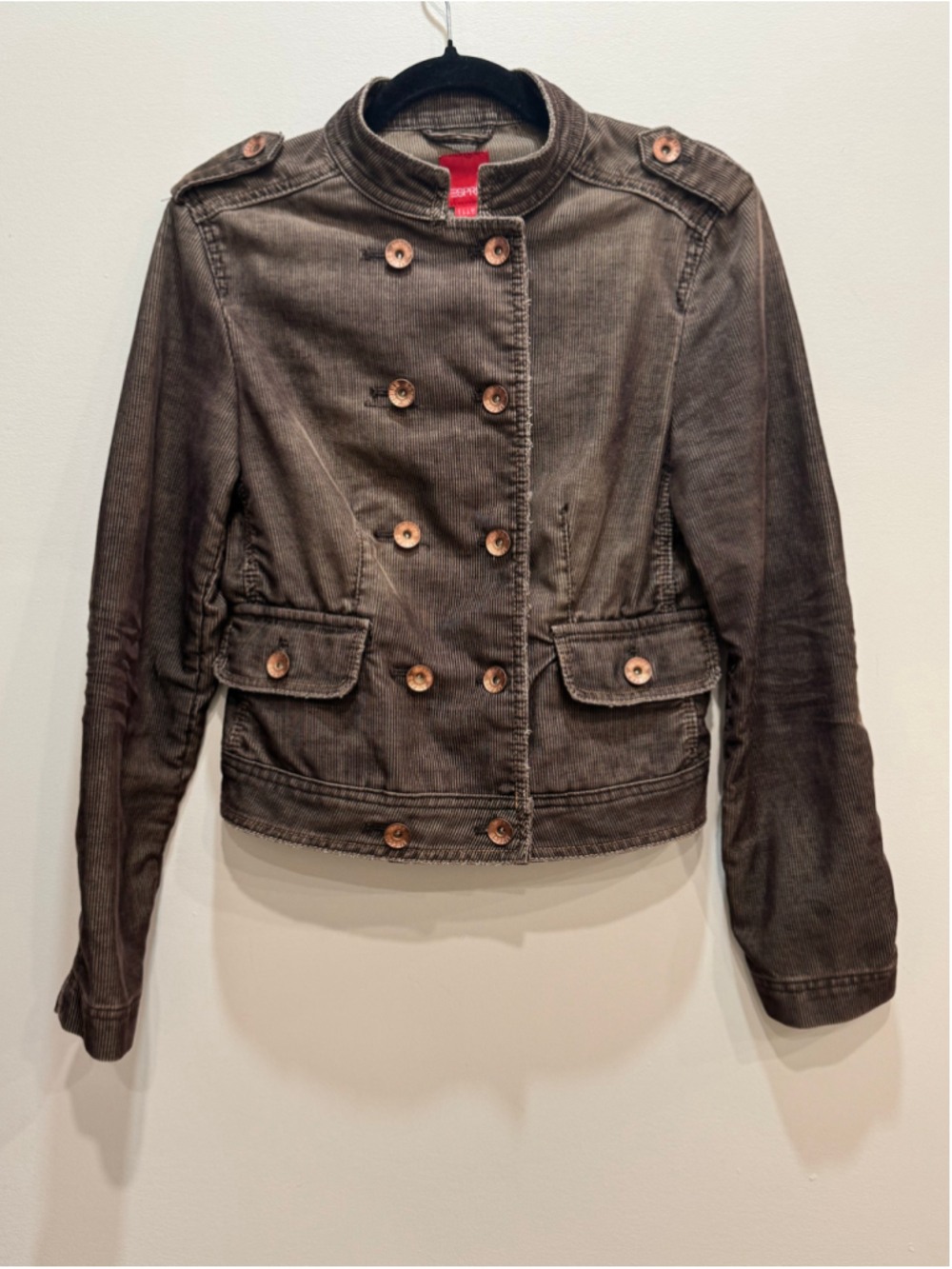 Y2K Esprit Brown Corduroy Military Utility Jacket Size S